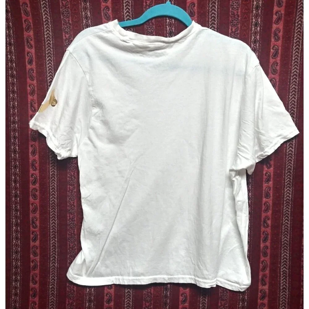 True Religion Brand Jeans T-Shirt Large white & Metallic Gold cotton short slv